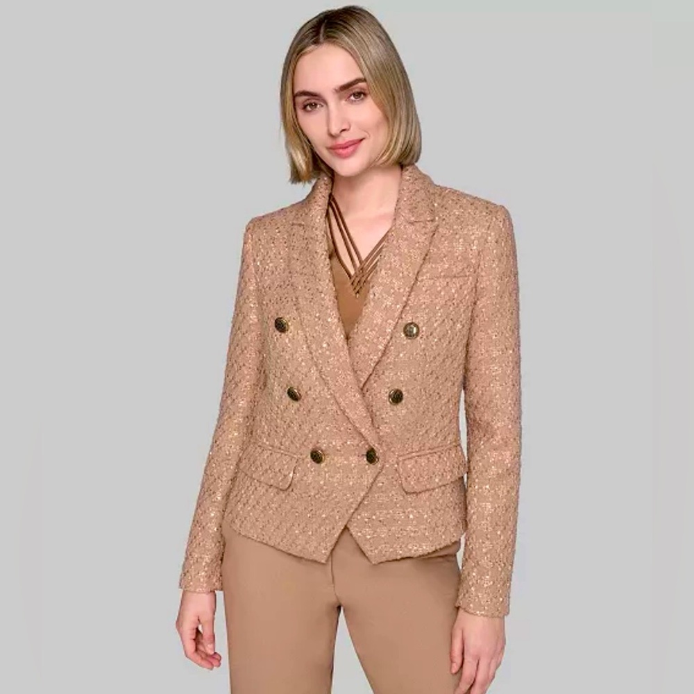 Karl Lagerfeld gold sparkly Tweed Blazer Jacket size 2 NWT*